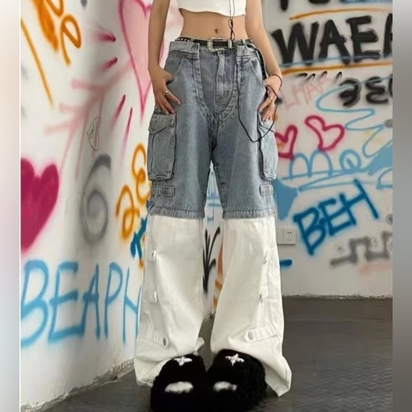 Dolls Kill Jeans Super Unique High Waisted Two Tone Cargo Wide Leg Jeans Poshmark